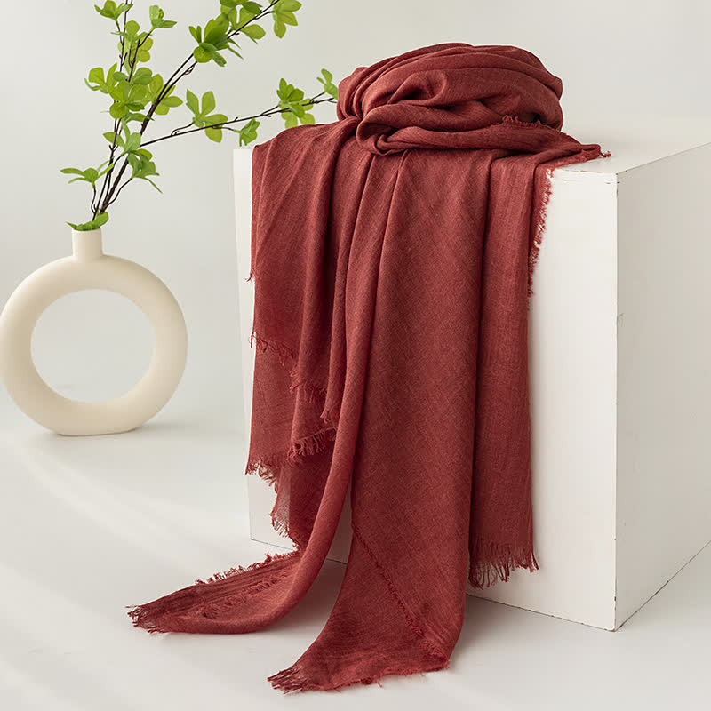 Solid Color Short Tassels Soft Thin Summer Scarf - DarkRed - image 28