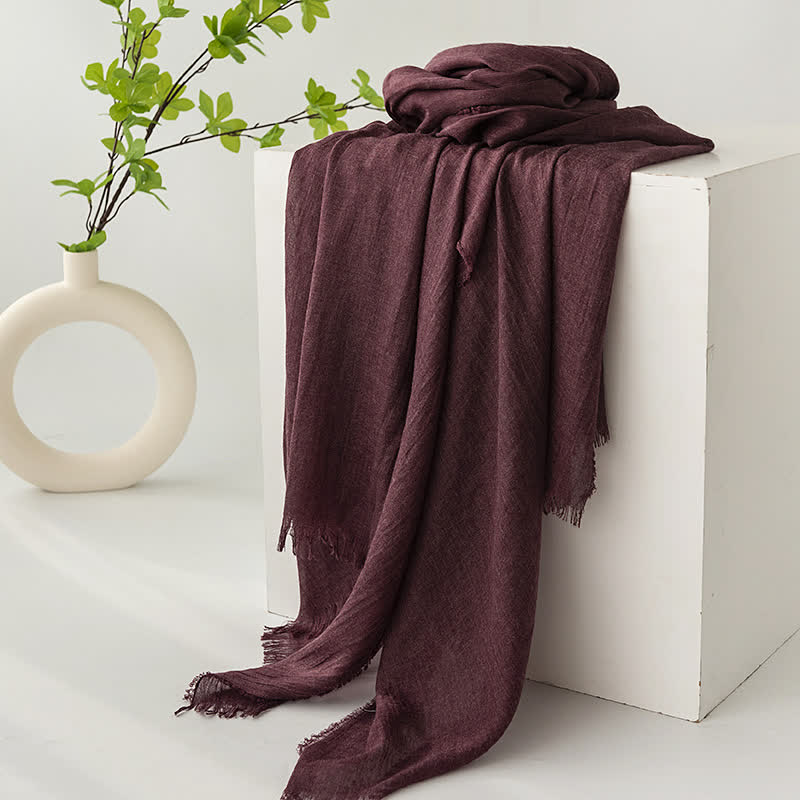 Solid Color Short Tassels Soft Thin Summer Scarf - Maroon - image 35