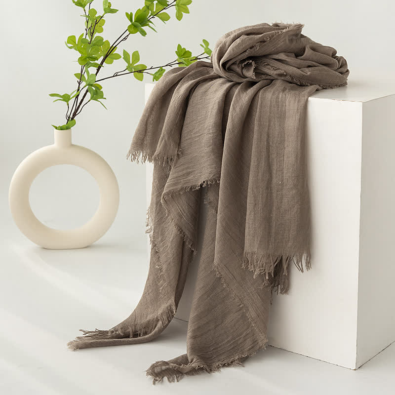 Solid Color Short Tassels Soft Thin Summer Scarf - Tan - image 29
