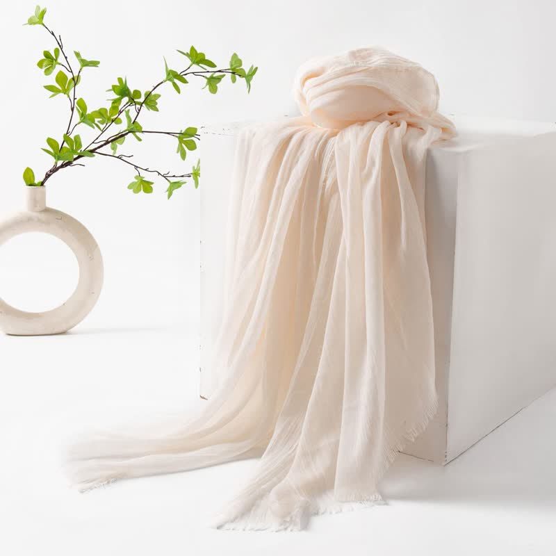 Solid Color Short Tassels Soft Thin Summer Scarf - OldLace - image 7