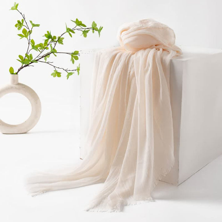 Solid Color Short Tassels Soft Thin Summer Scarf - OldLace - image 7