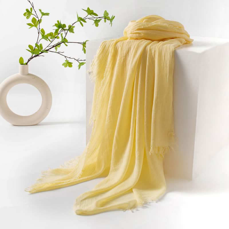 Solid Color Short Tassels Soft Thin Summer Scarf - Light Yellow - image 60