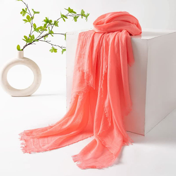 Solid Color Short Tassels Soft Thin Summer Scarf - Tomato - image 49