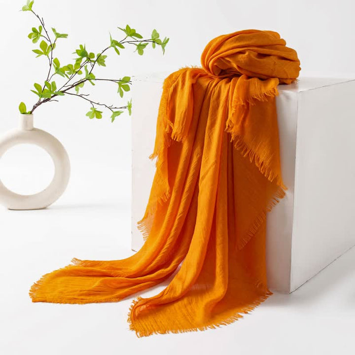 Solid Color Short Tassels Soft Thin Summer Scarf - DarkOrange - image 51