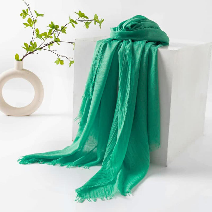 Solid Color Short Tassels Soft Thin Summer Scarf - MediumSeaGreen - image 56