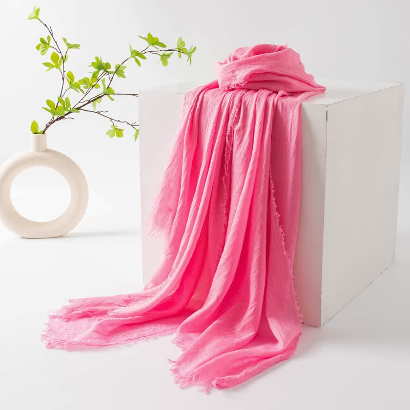 Solid Color Short Tassels Soft Thin Summer Scarf - HotPink - image 61