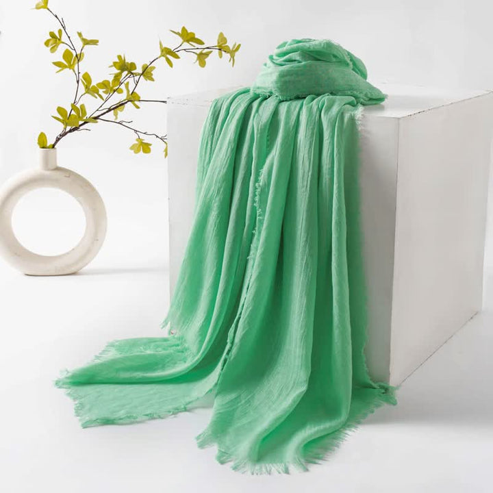 Solid Color Short Tassels Soft Thin Summer Scarf - PaleGreen - image 57