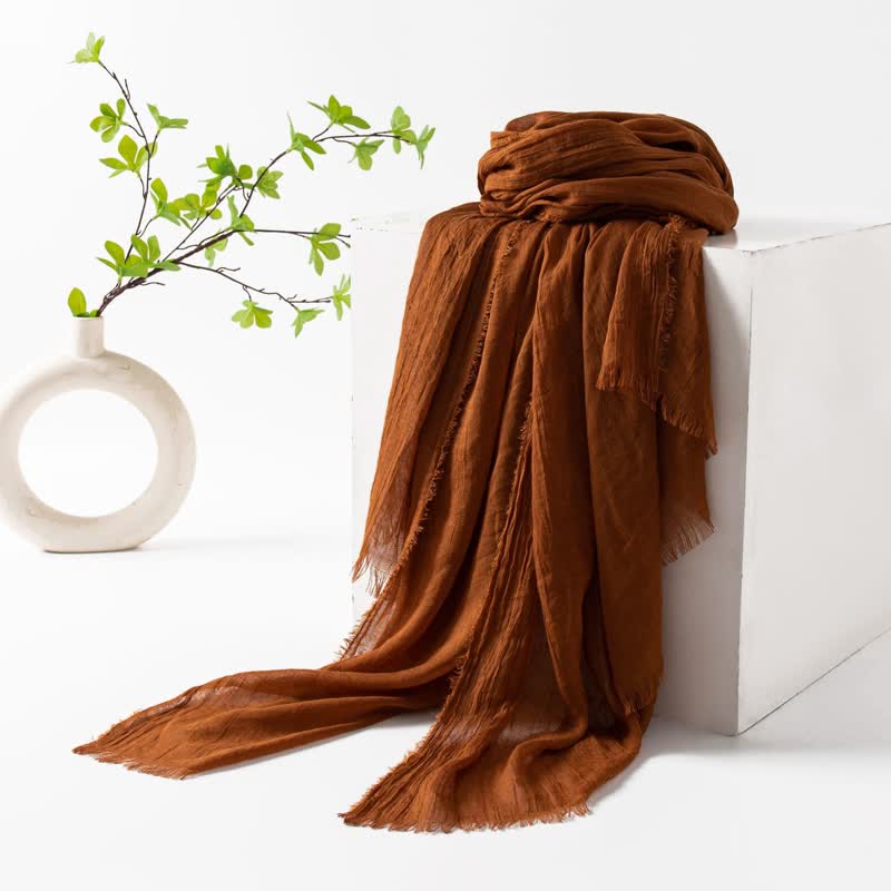 Solid Color Short Tassels Soft Thin Summer Scarf - Caramel - image 45