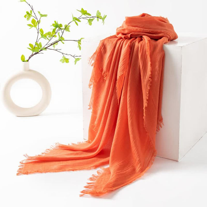 Solid Color Short Tassels Soft Thin Summer Scarf - Orange - image 50