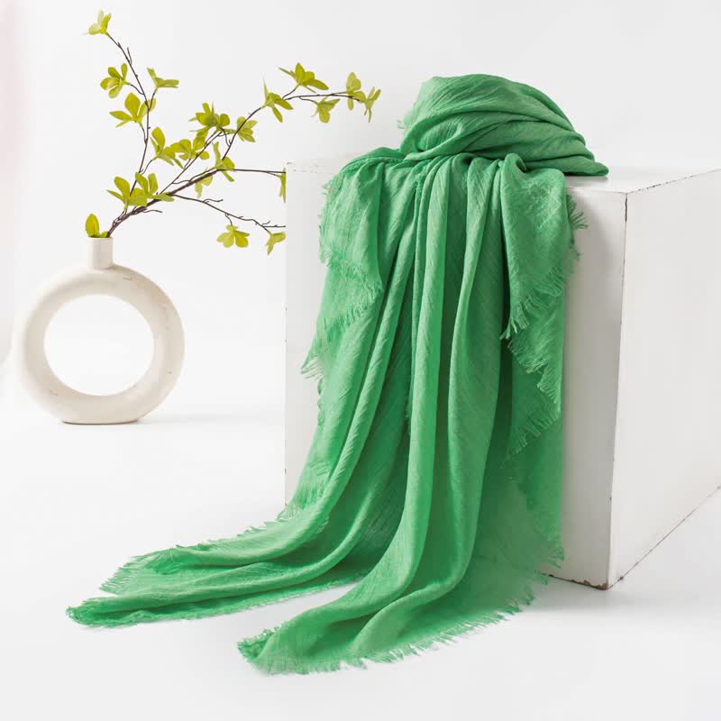Solid Color Short Tassels Soft Thin Summer Scarf - LimeGreen - image 58
