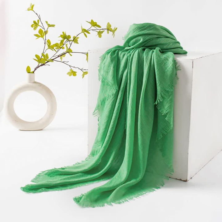 Solid Color Short Tassels Soft Thin Summer Scarf - LimeGreen - image 58