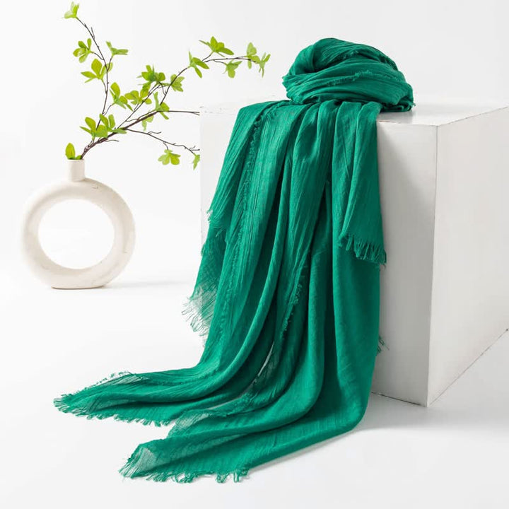 Solid Color Short Tassels Soft Thin Summer Scarf - SeaGreen - image 62