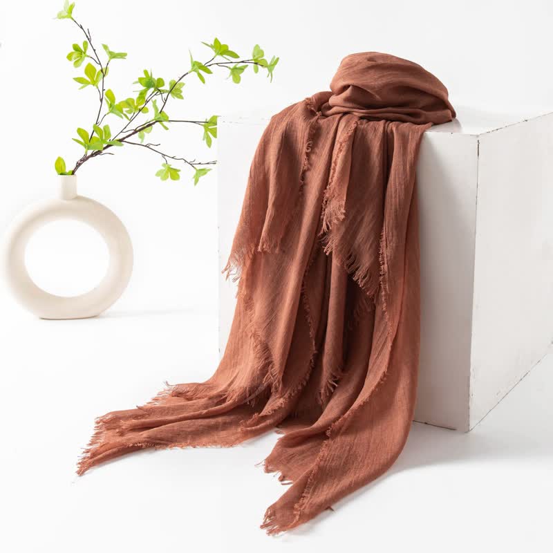 Solid Color Short Tassels Soft Thin Summer Scarf - DarkSalmon - image 46