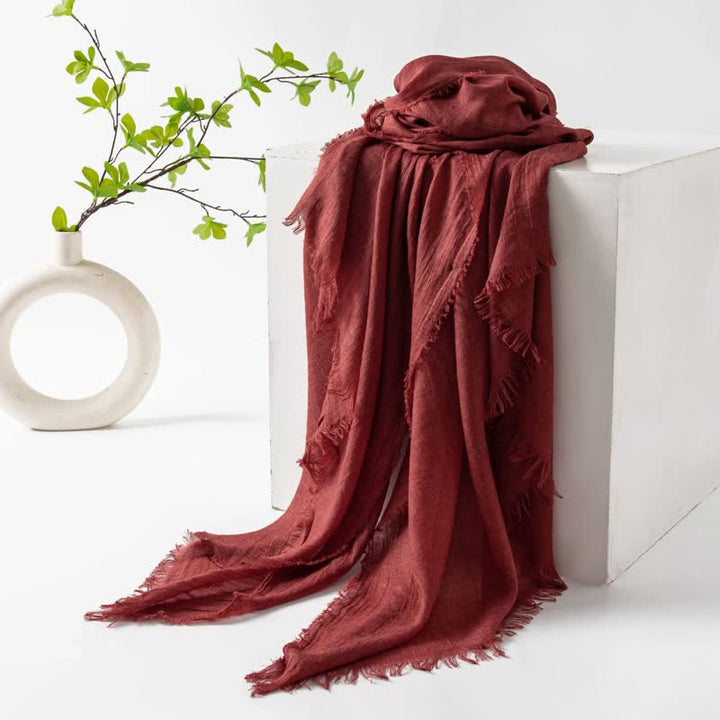 Solid Color Short Tassels Soft Thin Summer Scarf - Rust Red - image 43