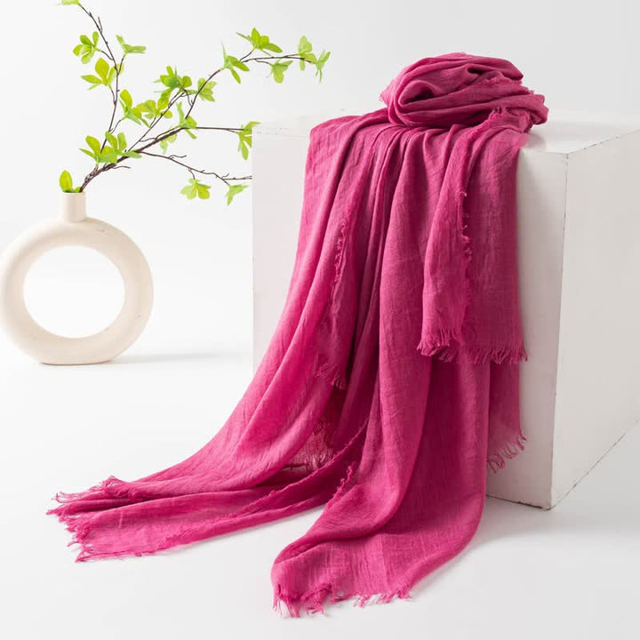 Solid Color Short Tassels Soft Thin Summer Scarf - DeepPink - image 48