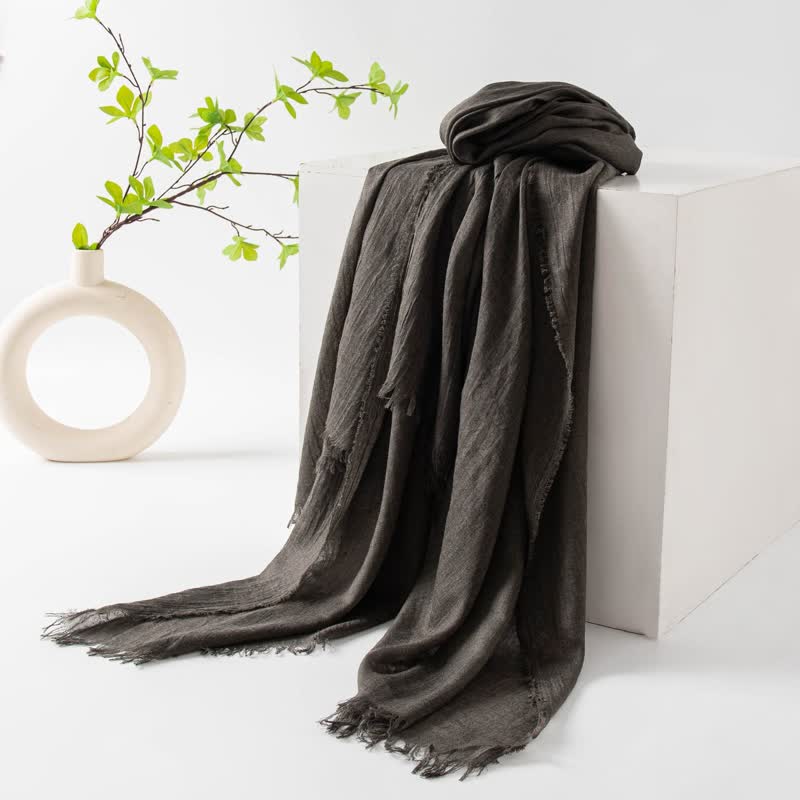 Solid Color Short Tassels Soft Thin Summer Scarf - DimGray - image 55