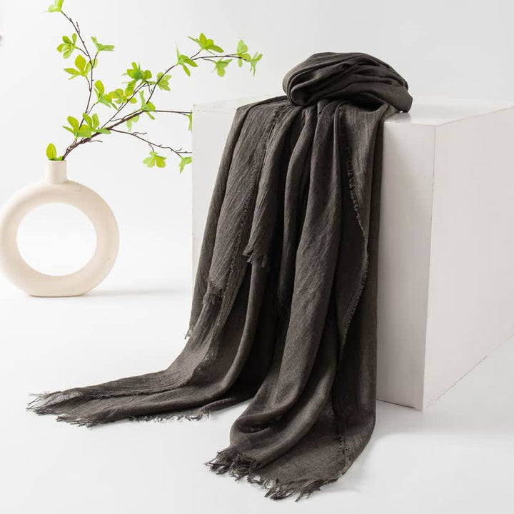 Solid Color Short Tassels Soft Thin Summer Scarf - DimGray - image 55