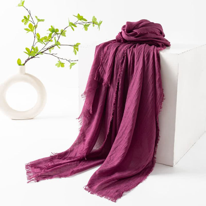 Solid Color Short Tassels Soft Thin Summer Scarf - MediumVioletRed - image 47