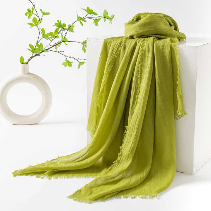 Solid Color Short Tassels Soft Thin Summer Scarf - YellowGreen - image 59