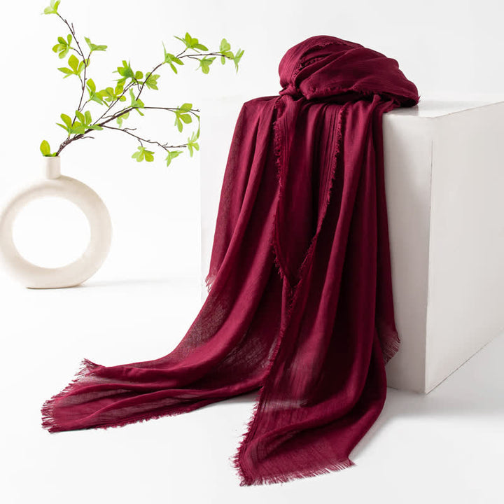 Solid Color Short Tassels Soft Thin Summer Scarf - FireBrick - image 42