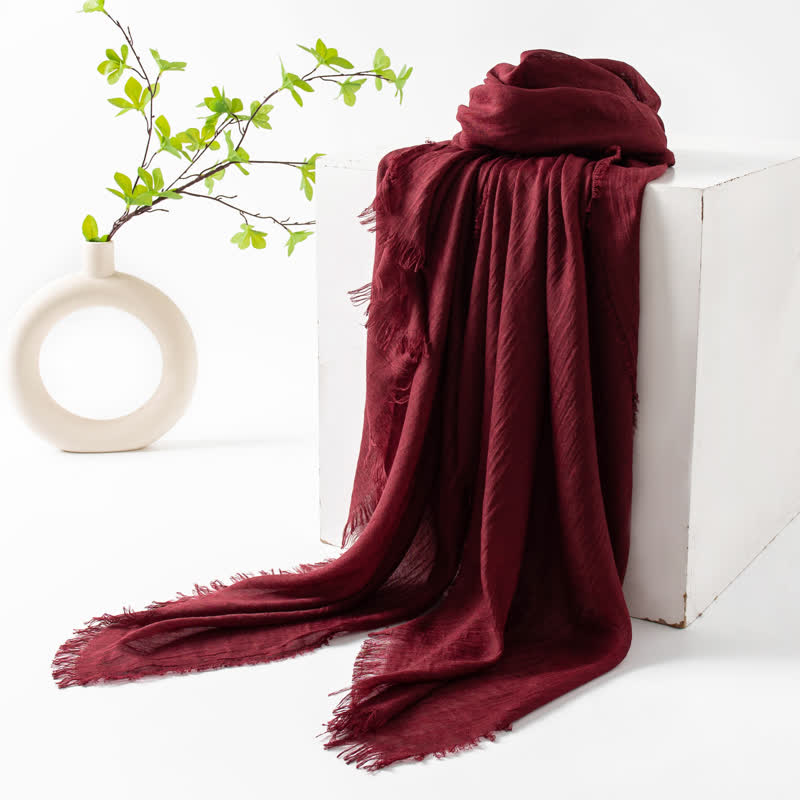 Solid Color Short Tassels Soft Thin Summer Scarf - Burgundy - image 44