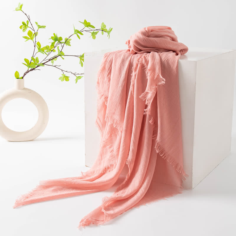 Solid Color Short Tassels Soft Thin Summer Scarf - Pink - image 52