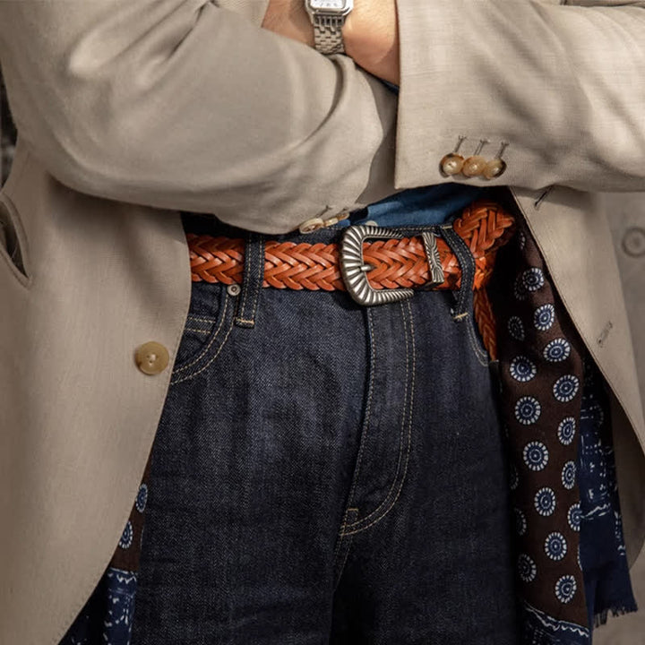 Everyday Casual Woven Cowhide Braided Leather Belt - image 1