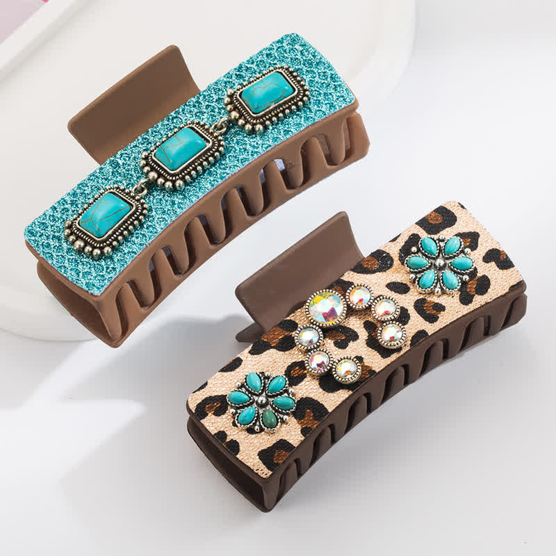 Women's Western Turquoise & Leopard Print Hair Claw Clip - image 6