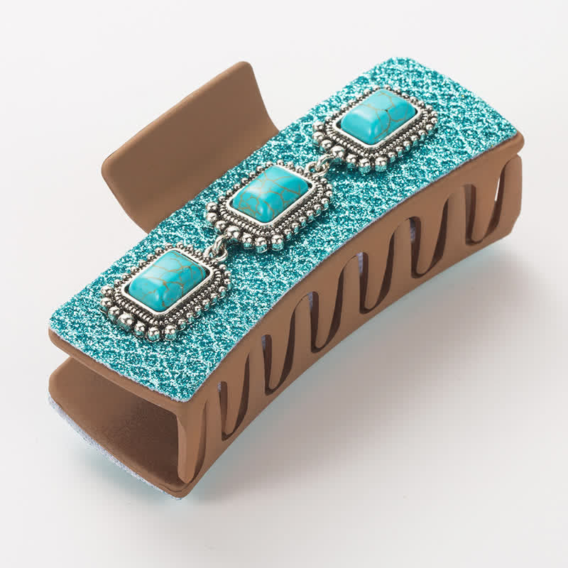 Women's Western Turquoise & Leopard Print Hair Claw Clip - Blue - image 2