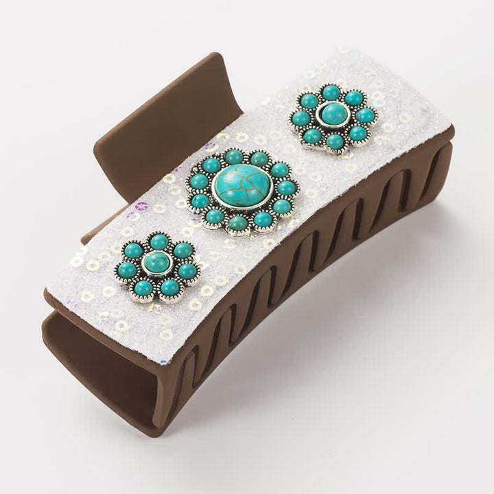 Women's Western Turquoise & Leopard Print Hair Claw Clip - White - image 4