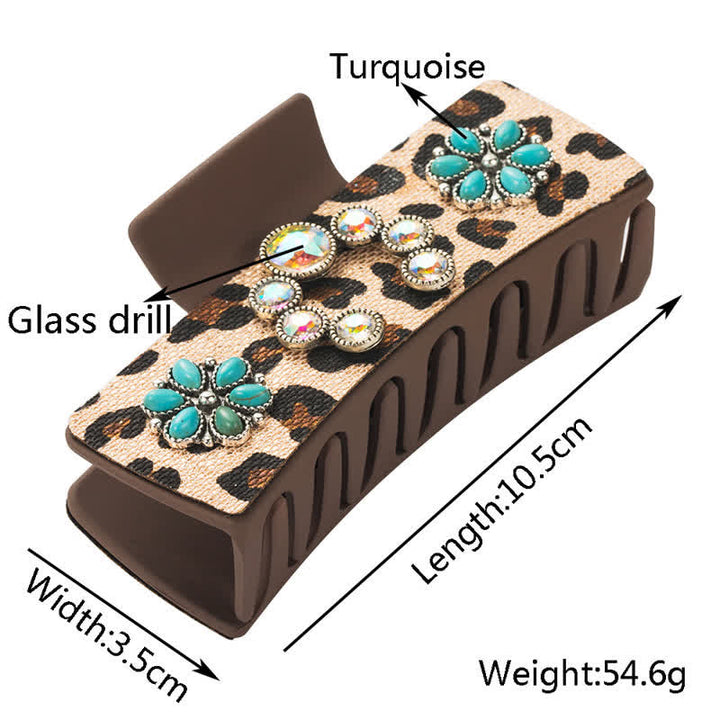 Women's Western Turquoise & Leopard Print Hair Claw Clip - image 8