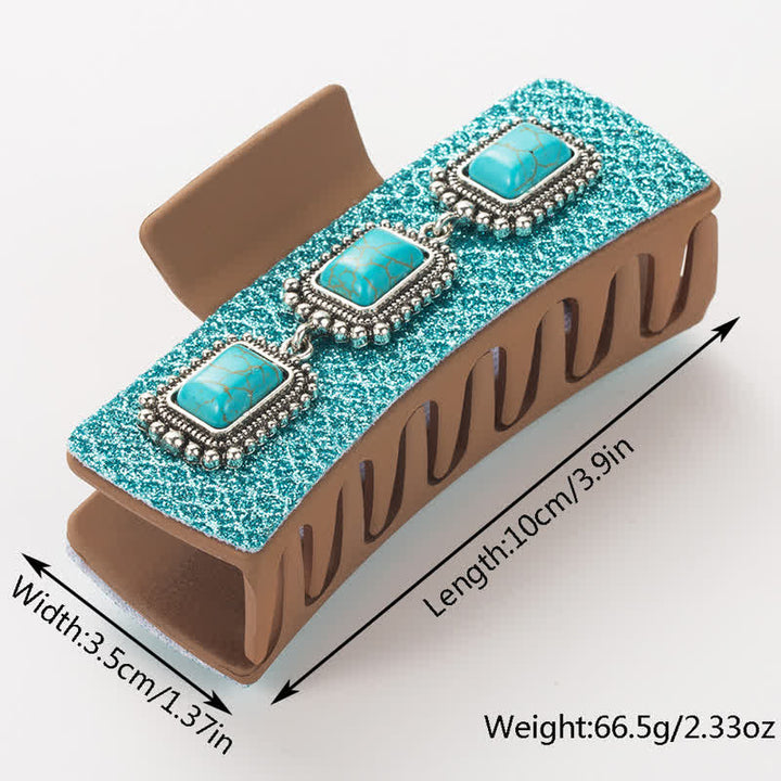 Women's Western Turquoise & Leopard Print Hair Claw Clip - image 3