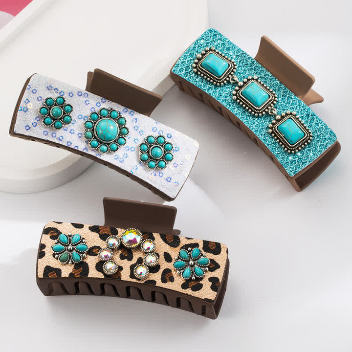 Women's Western Turquoise & Leopard Print Hair Claw Clip - image 0
