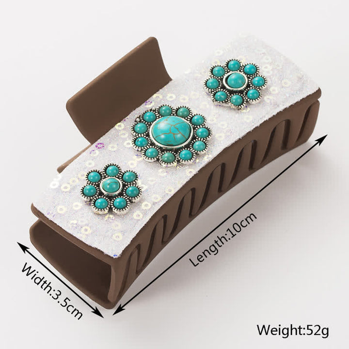 Women's Western Turquoise & Leopard Print Hair Claw Clip - image 5