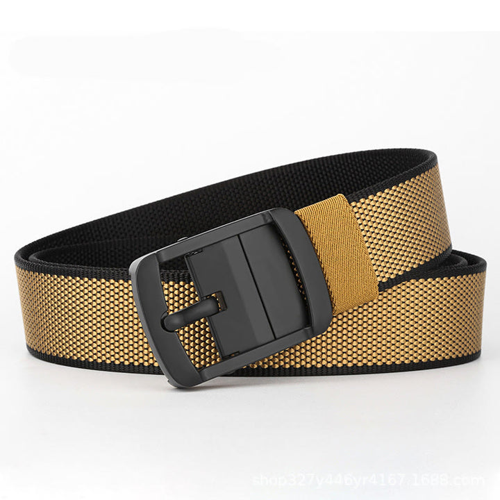 Men's Two Side Use Rotatable Buckle Sports Belt - Black+Gold - 54 - image 13