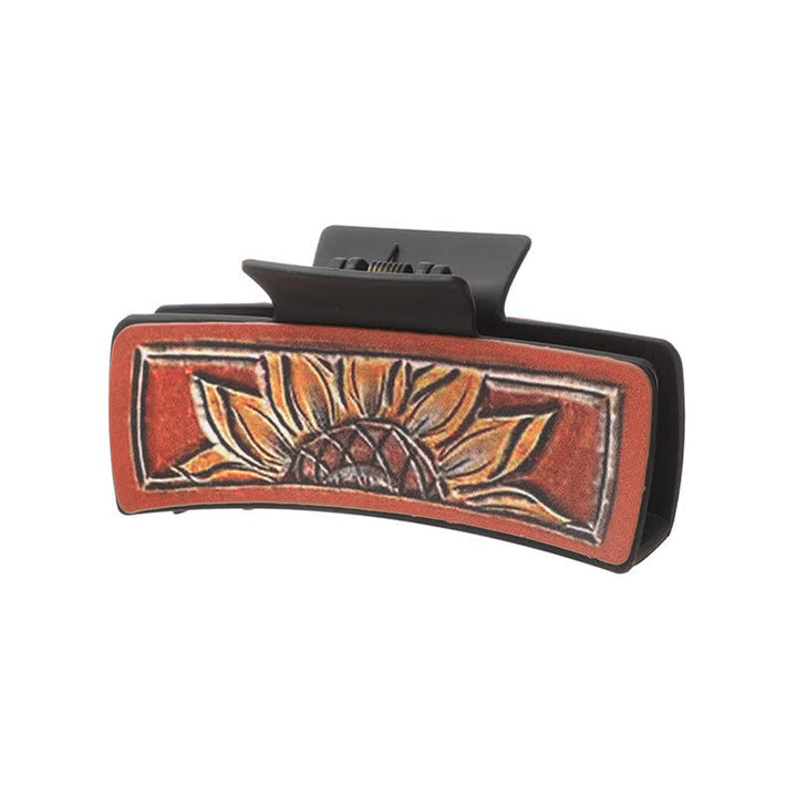 Women's Dark Coffee Sunflower Weave Print Hair Claw Clip - Style #3 - image 3