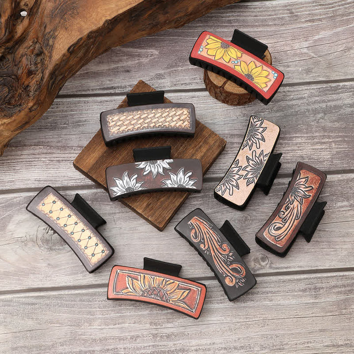 Women's Dark Coffee Sunflower Weave Print Hair Claw Clip - image 0