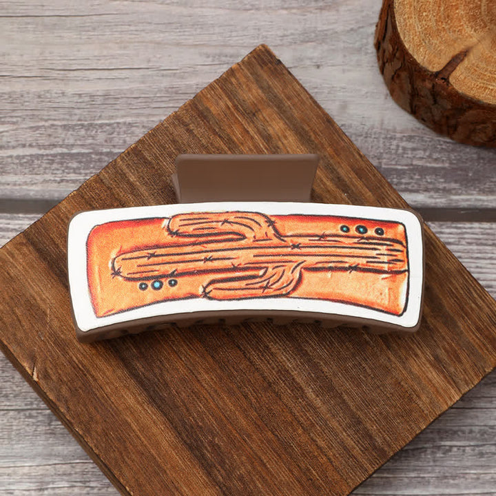 Women's Cowgirl Style Cactus Print Coffee Hair Claw Clip - image 2