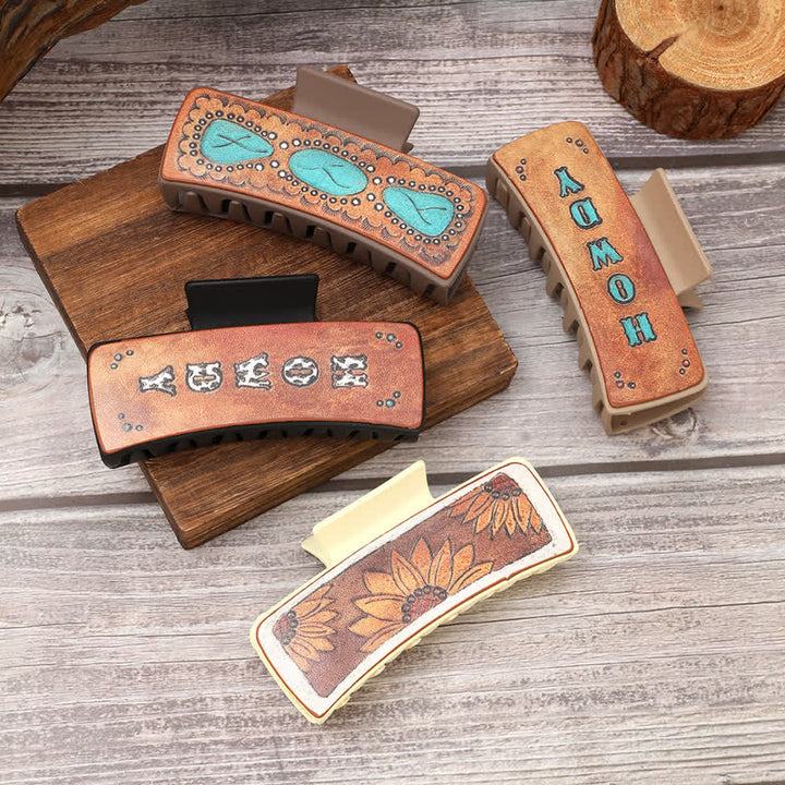 Women's Sunflower Letters Print Western Hair Claw Clip - image 0