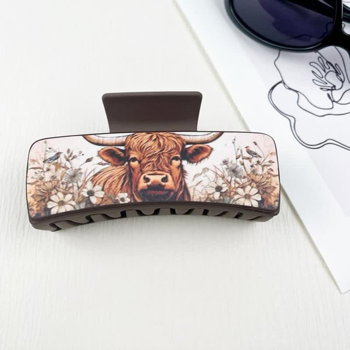 Women's Yak Floral Print Coffee Brown Hair Claw Clip - Style #1 - image 2
