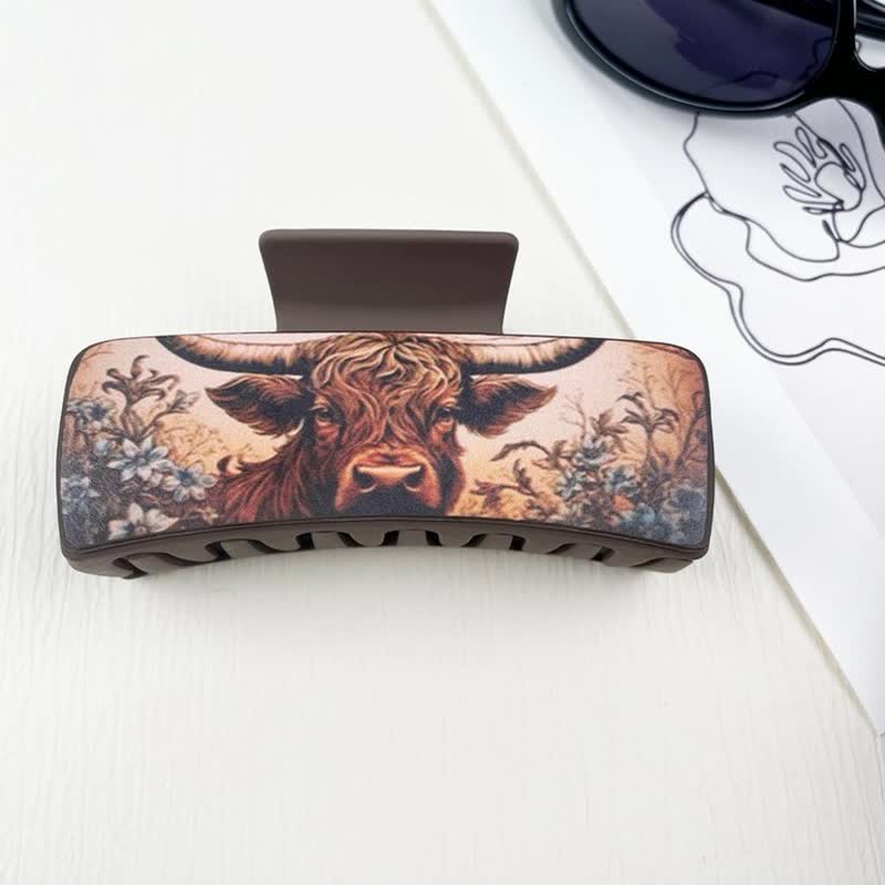 Women's Yak Floral Print Coffee Brown Hair Claw Clip - Style #2 - image 5