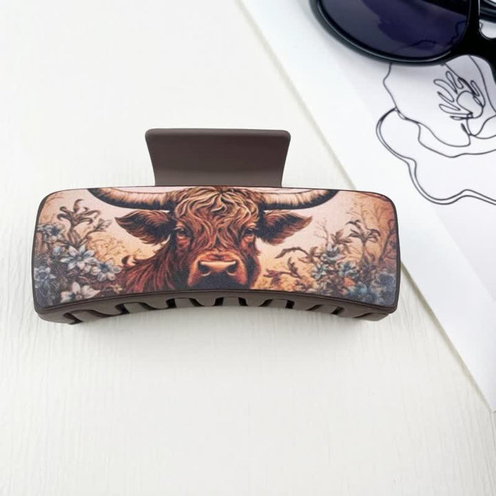 Women's Yak Floral Print Coffee Brown Hair Claw Clip - Style #2 - image 5