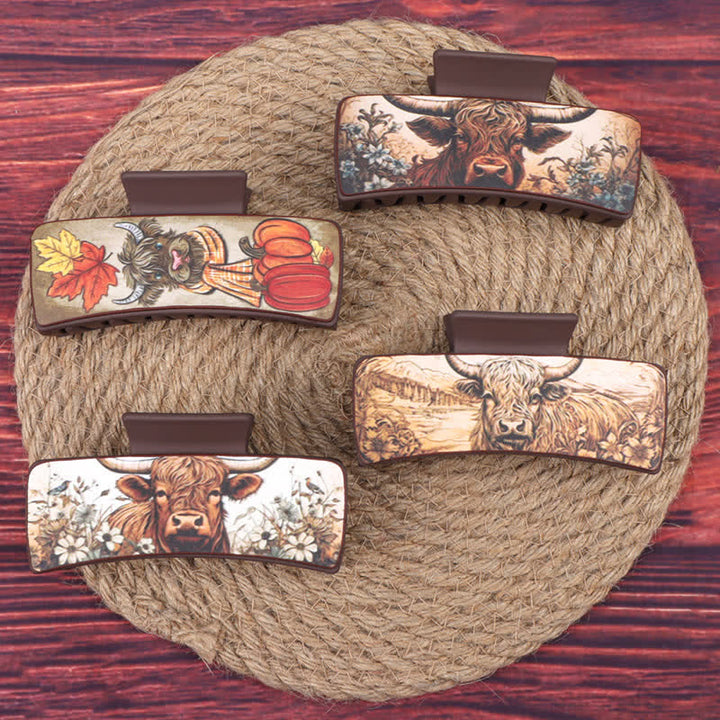 Women's Yak Floral Print Coffee Brown Hair Claw Clip - image 1