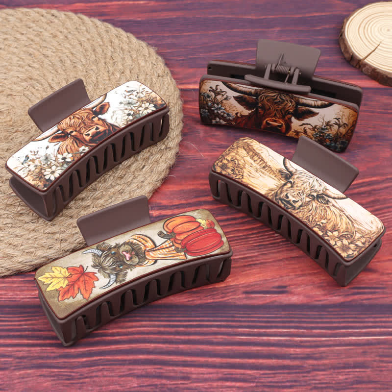 Women's Yak Floral Print Coffee Brown Hair Claw Clip - image 9