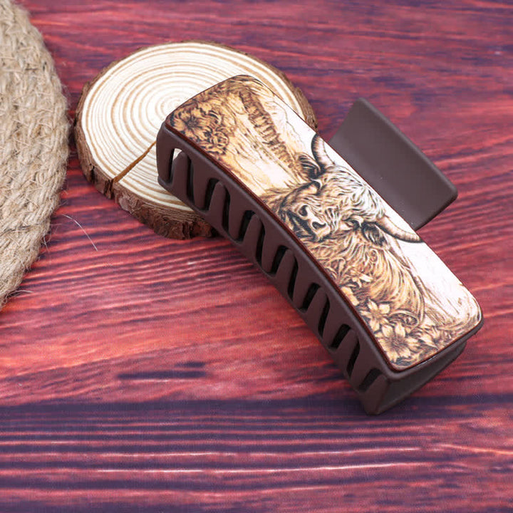 Women's Yak Floral Print Coffee Brown Hair Claw Clip - Style #3 - image 7