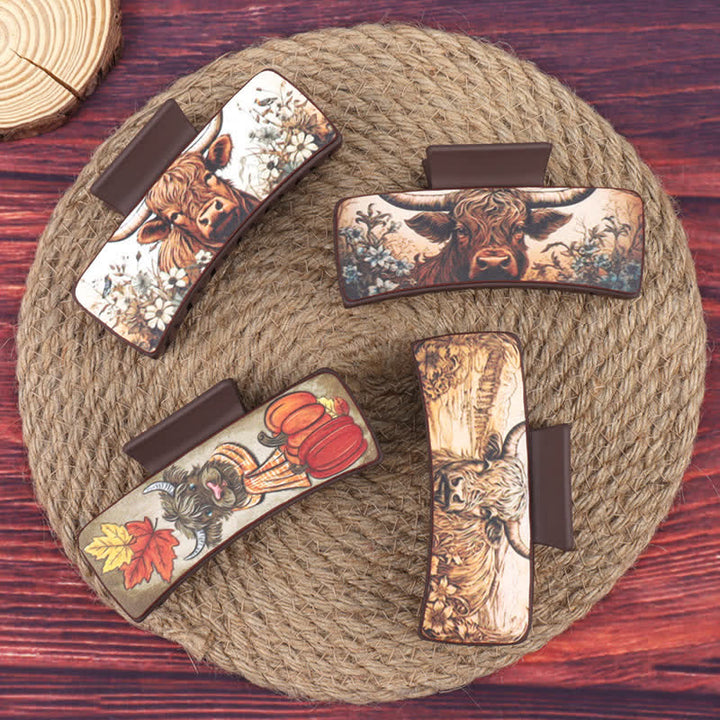 Women's Yak Floral Print Coffee Brown Hair Claw Clip - image 0