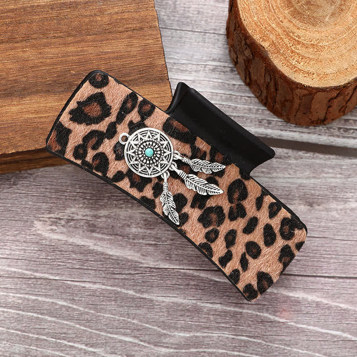 Women's Indian Turquoise Decor Leopard Print Hair Claw Clip - Dark Coffee - image 0