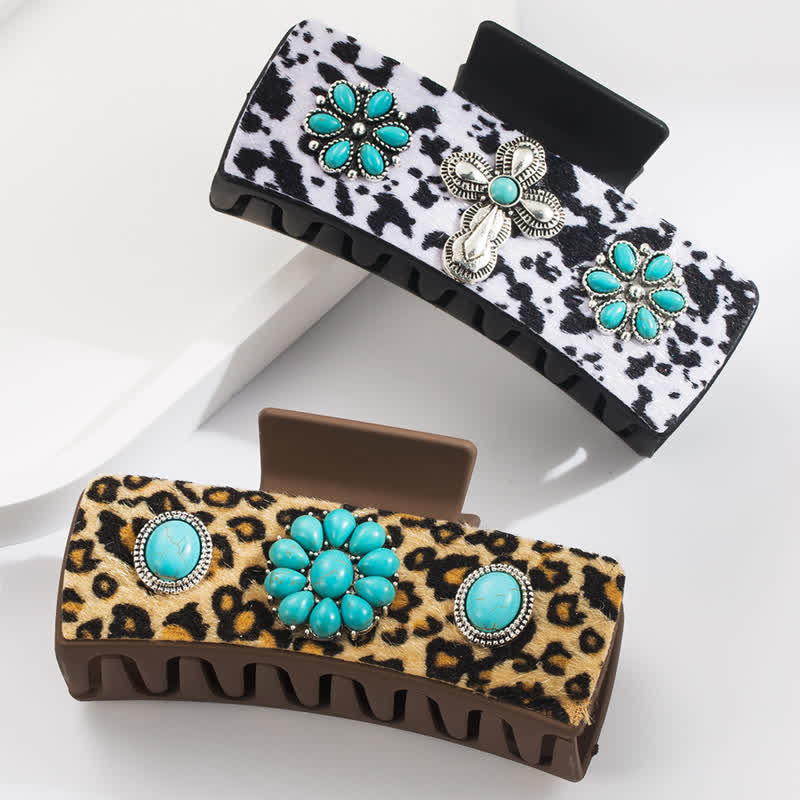 Women's Turquoise Leopard Dairy Cow Print Hair Claw Clip - image 0