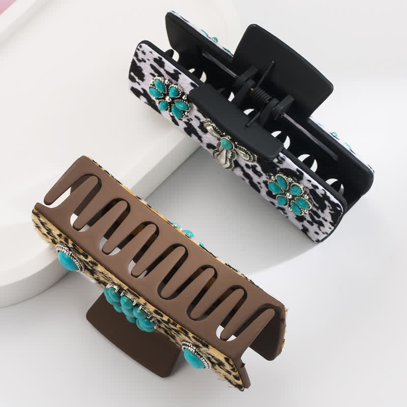 Women's Turquoise Leopard Dairy Cow Print Hair Claw Clip - image 1