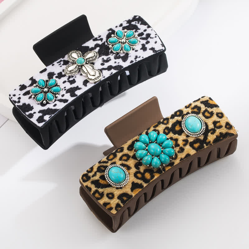 Women's Turquoise Leopard Dairy Cow Print Hair Claw Clip - image 4